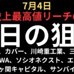 【最高値リーチ】チャートで見る明日の狙い｜名村造船、カバー、川崎重工業、三菱重工業、IHI、TOWA、ソシオネクスト、エレメンツ、霞ヶ関キャピタル、サンバイオ