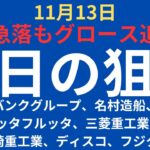 【注目銘柄】チャートで見る明日の狙い｜ソフトバンクG、名村造船、カバー、フルッタフルッタ、三菱重工業、IHI、川崎重工業、ディスコ、フジクラ