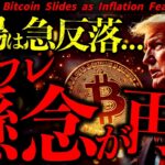 まじか。米インフレ懸念が急拡大。株式、仮想通貨は急反落。ビットコイン次の注目価格は？最新ドル建てチャート分析【Bitcoin Slides as Inflation Fears Return!】