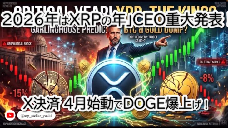 【仮想通貨激震】リップルCEO「2026年はXRPの年」宣言！イーロン・マスクX-Money始動でDOGE暴騰。イラン「ミサイル攻撃準備」で市場は崩壊するか？
