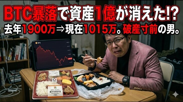 【総資産1億円崩壊】仮想通貨ビットコイン暗号資産なぜ下がった？チャート大暴落で億り人から自己破産に転落で部屋の物がなくなりました！セブンの弁当を食いながら今後の話をします。