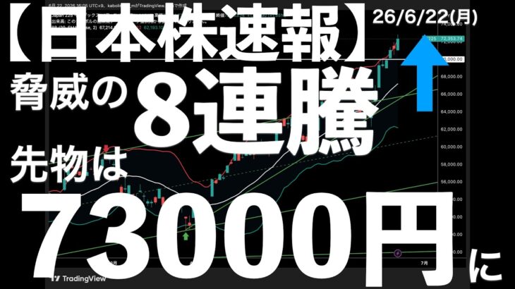 【日本株速報】26/6/22 怒涛の8連騰！先物は73000円タッチ！　#日本株  #半導体　#topix　#fomc