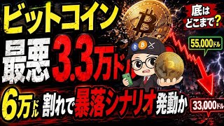 ビットコイン最悪3.3万ドルへ！？6万ドル割れで暴落シナリオ発動か