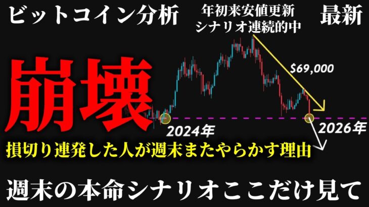 【必見⚠️】ビットコイン6万ドル割れで約2年ぶりの水準へついに崩壊。週末また焼かれる前に知っておくべき本命シナリオとは《 仮想通貨 暗号通貨 ビットコイン BTC FX 》