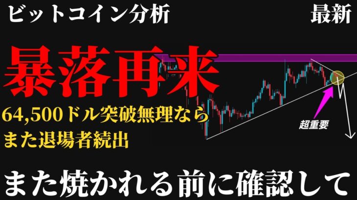 【警告⚠️】ビットコイン今は買うな。暴落危機、64,500ドル超えなければ本当にマズい。。。この状況を逆手に取る唯一の方法とは《 仮想通貨 暗号通貨 ビットコイン BTC FX 》