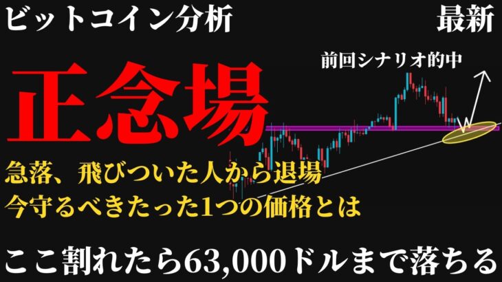 【必見⚠️】ビットコイン今後の見通し。FOMCで急落も目線はまだ上、64,000ドルが最後の砦。退場相場で今守るべきたった1つの価格とは《 仮想通貨 暗号通貨 ビットコイン BTC FX 》
