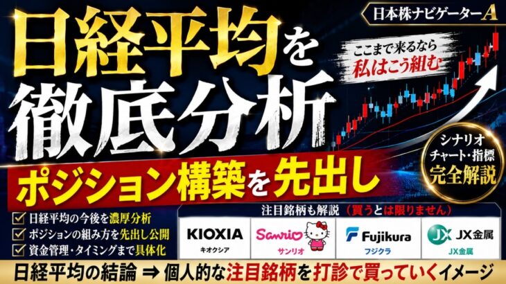 日経平均とポジション構築、キオクシア、サンリオ、フジクラ、JX金属のテクニカル分析最新アップデート