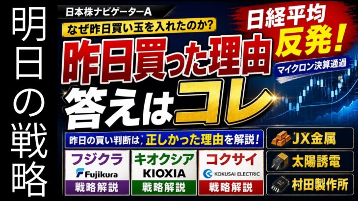 日経平均、フジクラ、キオクシア、JX金属、太陽誘電、村田製作所、コクサイのテクニカル分析最新アップデート