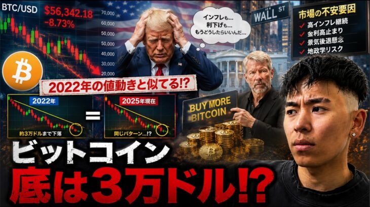 ビットコインの底値は３万ドルになる説！？２０２２年と同じ値動きだが状況が違う理由とは！？